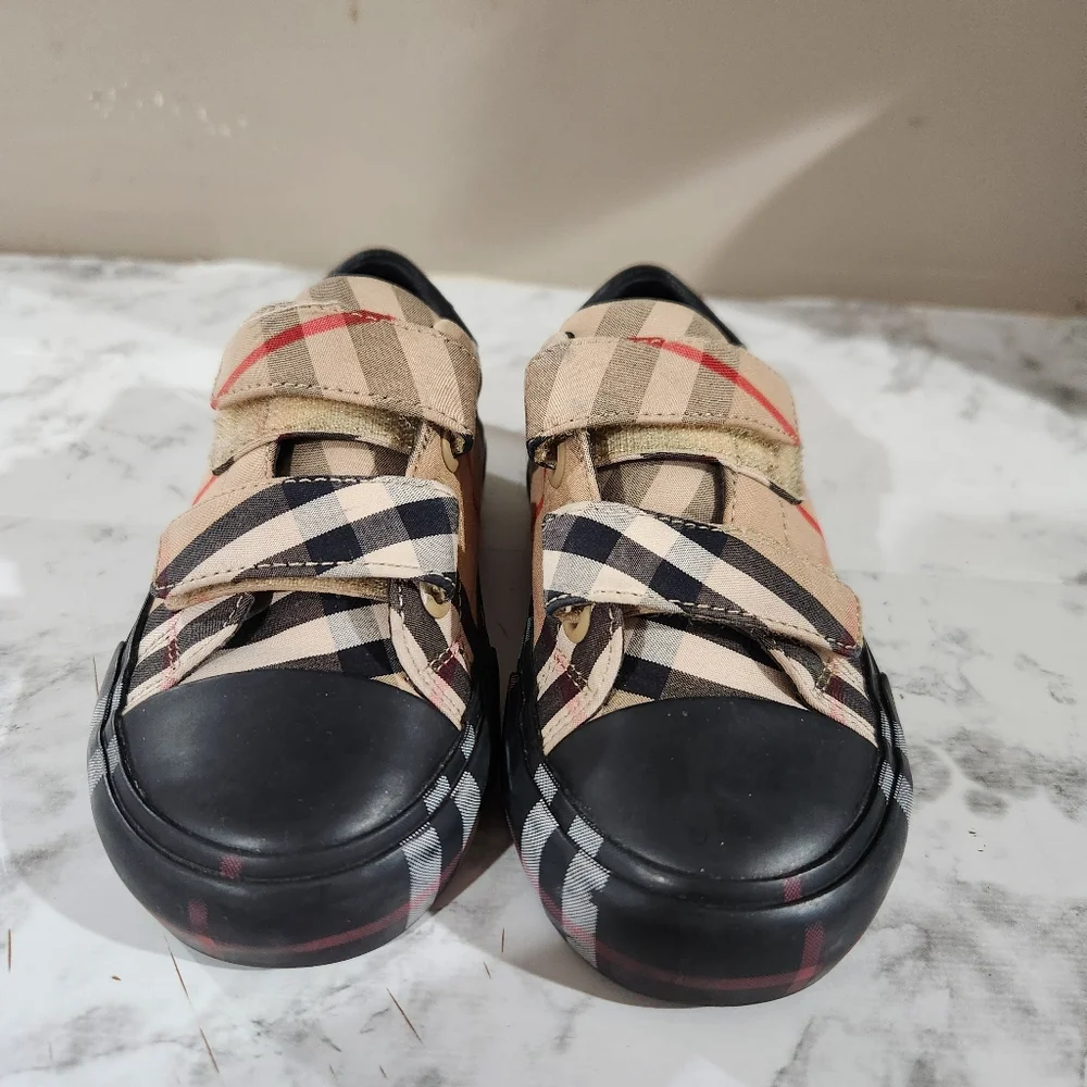 BURBERRY Markham Check Grip-Strap Sneaker Kids Size 24 Size 8c - Picture 3 of 7